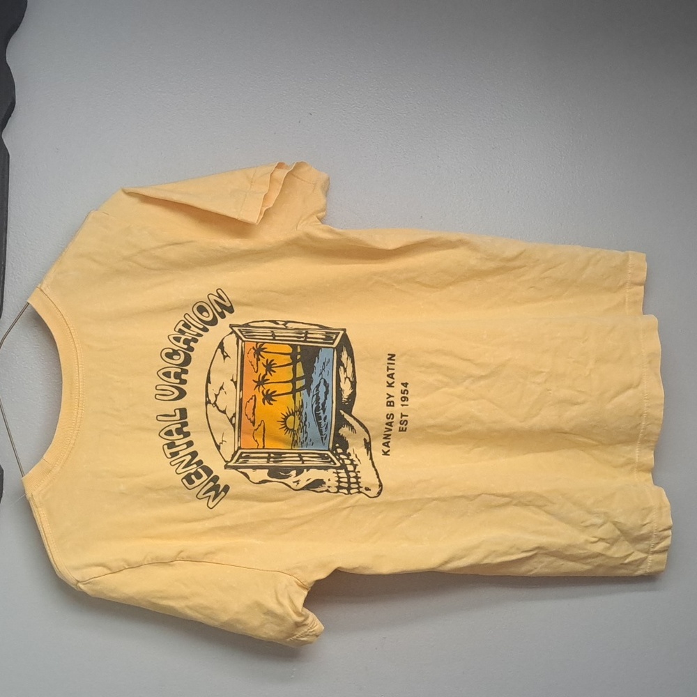 Katin Mental Vacation Yellow Organic Cotton Tee Size SM Length: 25" PTP:20"